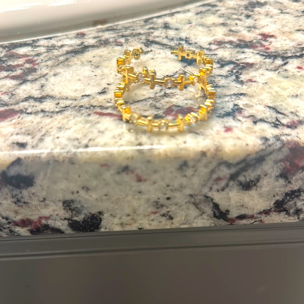 Gold Rhinestone Cross Hoops